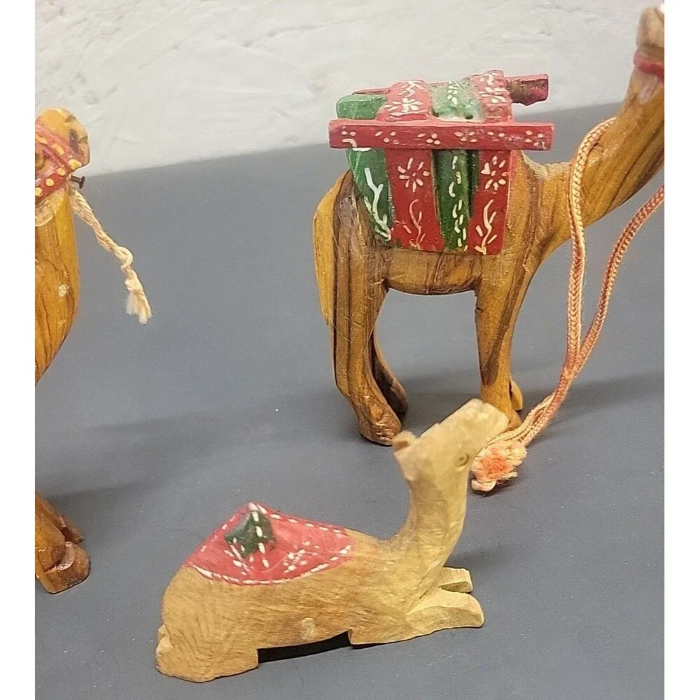 Lot of 3‎ Olive Wood Hand Carved Camel Nativity Figurines ornaments (2) 4